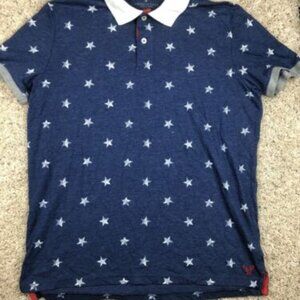 American Eagle Polo Shirt Mens XL Slim Fit Blue White Stars Print Casual Logo